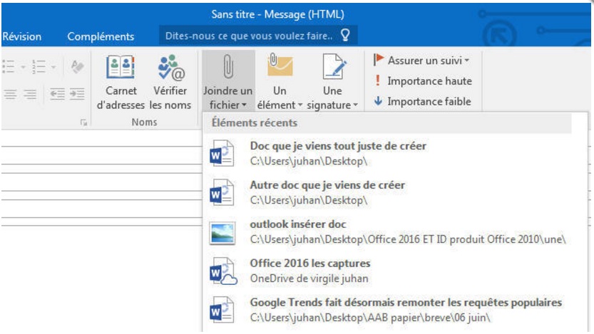 MS Office - pièce jointe